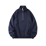 Genérico Herren-Sweatshirt mit 1/4-Reißverschluss und Stehkragen, ohne Kapuze, Troyer, Arbeitspullover für Herren, Oversize, langärmlig, für Outdoor, Fitnessstudio, Marineblau, XXXL