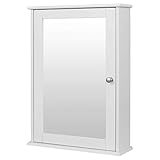 eSituro Spiegelschrank, Badspiegel Hängeschrank mit Türen, Platzsparender Wandschrank mit verstellbaren Regalen, Badschrank, Weiß, BHT 42x58,5x12cm
