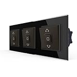 LIVOLO Wipp-Rollladenschalter Dreifach 3-Tastenbedienung IP41 für Unterputz Einbau doppelter Tasterschalter Schwarz im Glasrahmen Rollladen Markiese Jalousieschalter Wippschalter 3x LEG-079126L