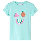 Kinder T-Shirt, Baumwolle, Elastan, Kurzarm, Rollärmel, Rundhals, Pailletten, Minzgrün, Größe 128, für Mädchen und Jungen
