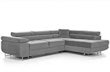 COMFORTINO FURNITURE Ecksofa mit Schlaffunktion PASTI L-Form, Sofa Couch mit Bettkasten, 3-Sitzer Eckcouch, Schlafsofa für Wohnzimmer, Big Sofa Couch mit Schlaffunktion (Hellgrau, Ottomane Rechts)