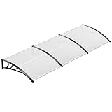LIFERUN Vordach für Haustür, 270x98.5 cm, Transparentes Pultbogenvordach, Polycarbonat Halterung, Verstärkte Aluminiumstreifen, Fenstermarkise, Pultvordach, Sonnenschutz und Regenschutz