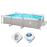 Avenli Pool 300 x 207 x 65 cm Stahlrahmen Aufstellpool Pool-Set mit Filterpumpe Schläuchen und Filterkartusche grau Framepool rechteckig Swimming Schwimmbecken