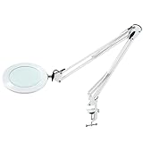 Beyamz Lupenleuchte Lupenlampe / 105 mm 5-Dioptrien-Echtglas / 3 Farbmodi / 10-stufig Dimmbar / 750 LM Leuchten mit 72 LEDs / 90cm Arbeitsradius/USB-Anschluss (Weiß)