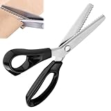 Stoffschere Zickzackschere,Schneiderschere Zackenschere,Edelstahl Zickzack Schere mit Komfortgriff,Schneiderschere Zackenschere,Stoff Zackenschere Gezahnt,Zickzackschere,Fabric Scissors,Schwarz