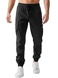 JMIERR Cargohose Herren Lang Jogger Sporthose Elastischer Taille mit Kordelzug Sweatpants Herren mit Taschen,Schwarz XL