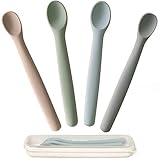 Moonkie Silikon-Baby-Löffel 4er-Set, Löffel mit weicher Spitze für die erste Phase der Säuglingsernährung, biegsame, kausichere Baby-Trainingslöffel, ideal für die Selbstfütterung und Led Weaning