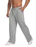 Deyeek Jogginghose Herren mit Kordelzug Casual Hose mit Taschen Lang Sweathose Klassische Trainingshose Leicht Sommer Laufhose Hellgrau M