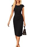 GRACE KARIN Schwarzes Kleid Damen Sommer Ärmelloses Midi Wickelkleid Damen Elegant Business Etuikleid mit Schlitz Schwarz XXL
