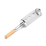 Großer rotierender Gitter-Grillkorb – robuster Grillkorb zum Grillen im Freien | runder Netzkorb für Gemüse, Fisch und Lebensmittel zum Grillen und Camping