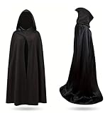 Halloween Vampir Kostüm Umhang mit Kaputze schwarz als Verkleidung für Kinder & Erwachsene - Fasching & Karneval - Einheitsgröße