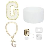 QUARKZMAN 6 Stück Becher Zubehör Set Für Becher Tumbler Mit Griff Inklusive Silikon Strohhalm Deckel Fuß Auslaufschutz Stopfen Griff Charm Initialen Aufkleber (Buchstabe G Weiß)
