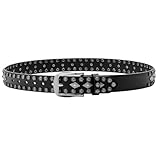 Surrycee Schwarz,125cm/waist:42'~44', Fishion Gürtel aus echtem Leder mit Blumennieten, schwarzer Metallgürtel, Punkrock, Gothic, Nietengürtel für Damen/Herren, für Jeans, 38 mm breit