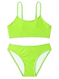 SERENYOU Mädchen Badeanzug Zweiteiliger Bikini Sets Verstellbare Träger Bademode Grün 128-134, Größe 7-8