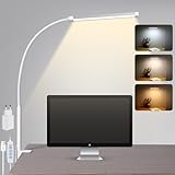 Schreibtischlampe LED Klemmbar, Dimmbare Schreibtischlampe mit 3 Farben und 10 Helligkeitsstufen, Tageslichtlampe Schreibtisch Lampe, Augenschonende Klemmleuchte, Weiß