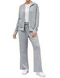 Terecey Jogginganzug Damen Langarm Trainingsanzug Freizeitanzug Set 2 Teilig Sportanzug Sportbekleidung Komfortables Zweiteiler Zipper Jacke und Kordelzug Sporthose Set für Sport Fitness, Hellgrau L