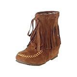 Wanderschuhe für Damen, wadenhoch, genähte Quaste, rutschfest, runde Zehenpartie, Winterstiefel, warmes Futter, bequeme flache Stiefel, einfaches An- und Ausziehen, Schlupfstiefel, ideal für Herbst