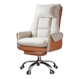 Schreibtischstuhl mit Rollen und Armlehnen, Bürostuhl aus Leder, verstellbare Rückenlehne, 360° Drehung, unabhängiges Kissen für Schlafzimmer und Wohnzimmer