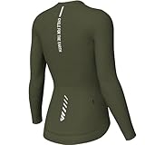 Lo.gas Radtrikot Damen Langarm,Fahrradtrikot Rennrad Trikot Atmungsaktiv Frauen Fahrrad Shirt Sommer Fahrradjacke Radfahren Top Mit 3 Taschen Olivgrün M