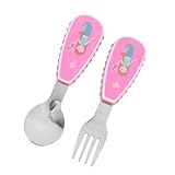 ibasenice Cartoon Besteckset Ergonomischer Trainingslöffel und Gabel für Neugeborene Leicht Rutschfest frei Esslernbesteck Geschenkset Junge Mädchen