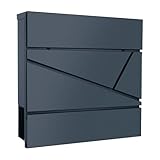 Grandekor Edelstahl Briefkasten Anthrazit mit Zeitungsrolle Rostfreier Wandbriefkasten A4 Einwurf-Format Lackiert Postkasten inkl. 4 Schlüssel 370mm x 105mm x 370mm