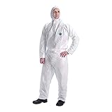 DuPont Tyvek 400 Dual Chemikalienschutzkleidung, KategorieII, Typ 5 und 6 Vorderseite aus Tyvek Einsatz aus SMS auf der Rückseite Weiß Größe L