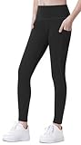 SEAUR Mädchen Sport Leggings Lang Yogahose mit 2 Taschen Einfarbig Eng Jogginghose Laufhose Sporthose Trainninghose - 160 (146-152)