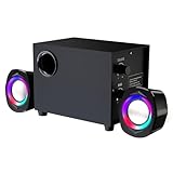 PC Lautsprecher, 2.1-Kanal-Soundsystem mit RGB-Satellitenlautsprechern und Subwoofer, maximale RMS-Leistung 15 Watt, USB-betrieben, geeignet für Desktop-Computer und Laptops - Schwarz
