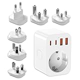 SUNNIFLY Reisestecker Adapter Weltweit, Universal Reiseadapter mit 2 USB und 2 USB-C-Anschlüssen, Abnehmbare Reisestecker Travel Adapter für UK/EU/AUS/CN/JAP/Südafrika