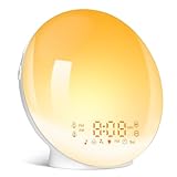 BAOZILY Lichtwecker Tageslichtwecker, Wecker mit Licht Sonnenaufgang Sonnenuntergang Simulation wake up light, Doppelalarme/Snooze, 7 natürlichen Klängen FM-Radio 11 Farblicht 20 Helligkeit