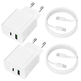 2 Stück USB C Ladegerät, 20W 2Port USBC Netzteil mit 2pcs 1m Kabel für mit iPhone 16 15 Plus/Pro/Pro Max, Samsung Galaxy A15 A14 A13 A05S, Schnellladegerät Handy Stecker Charger