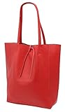 SH Leder ® Damen Echt Rindleder Shopper mit Innentasche in vielen Farben Schultertasche Henkeltasche 37x29cm Kora G266 (Rot)