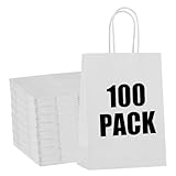 STOBOCTER 100 Stück Papier-Geschenktüten, 15 x 8 x 21 cm, kleine Kraftpapiertüten mit Griffen, Papiertüten für kleine Unternehmen, Hochzeit, Geburtstag, Party, Weihnachten, Basteltüten (weiß)