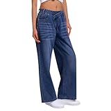 Hose Damen Ästhetische Baggy Jeans Wide Leg Jeanshose Gothic lockere Passform Denim Hosen Hohe Taille PunkJeanshosen Lose Gerade Denimhose und Mädchen Streetwear