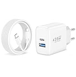 USB C Ladegerät, 35W Schnellladegerät mit 2M USB C Kabel,PD Adapter Mehrfach Netzteil für iPhone 17 16 16e 15/17 16 15 Pro/Pro Max/Plus,iPad Pro/Air/A16,2-Port Handy Stecker Ladekabel Schnellladekabel