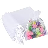 G2PLUS Weiß Organzasäckchen, 7x9cm Kleine Geschenk Organzabeutel, 50 Stück Organza-Beutelchen mit Kordelzug Sie als Hochzeit Bonbonsbeutel, Schmuckbeutel, Geschenkbeutel