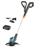 Gardena Akku-Trimmer EasyCut 23/18V P4A Ready-To-Use Set: Rasentrimmer mit 230 mm Schnittkreis, Pflanzenschutzbügel und Stielneigungsverstellung, inkl. 18 V P4A Akku, Einheitsgröße (14700-20)