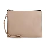 DORIS&JACKY Clutch für Damen, weiches Lammleder, mit Riemen, groß, Lammfell beige, Small