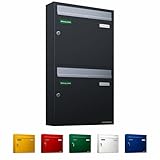 AL Briefkastensysteme Basic 2er Briefkasten RAL 7016 Anthrazit Grau/Einwurfklappe RAL 9006 Weiß Aluminium 2 Fach DIN A4 wetterfest mit Posthaltebügel und 2 Namensschildern