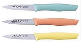 Arcos - 3 Gemüsemesser 8,5 cm – Grün, Koralle und Pastellgelb