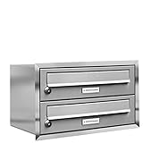 AL Briefkastensysteme, 2er Unterputzbriefkasten, Doppel-Briefkasten rostfrei, 2 Fach Briefkastenanlage modern, Edelstahl Postkasten