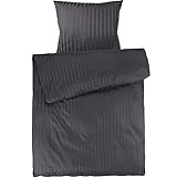 Pure Label Mako Satin Damast Streifen Bettwäsche dunkelgrau 135 x 200 cm mit Kissenbezug 80 x 80 cm aus 100% Baumwolle | Traumhaft weiches Mako Satin Bettwäsche Set in Uni