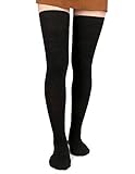 Moon Wood Overknees Strümpfe Damen Thigh High Socken Soft Warme kompressionsstrümpfe Extra Lange Baumwolle Strick Kniestrümpfe Black