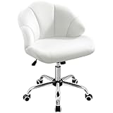 Yaheetech Homeoffice Stuhl, Schminkstuhl, Schreibtischstuhl höhenverstellbar Drehstuhl, Bürosessel in Muschelform, Bürostuhl mit Rollen, Samtstuhl bis 136 kg Belastbar Weiß