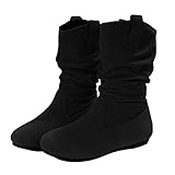 Warme Wasserdichte Stiefel Damen Gefütterte Mittelhoher Ohne Absatz Winterstiefel Stiefeletten Schuhe Wasserdicht Warme Winter Stiefel Baumwollschuhe Rutschfeste Plateau Warmfutter Winterschuhe