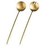 TOYANDONA Teiliges Edelstahl Goldfarbene Salatlöffel und Salatgabel Wiederverwendbar Ergonomisch Leicht für Obst Salat und Dessert bei Haushalt Party und Restaurant