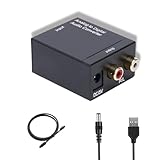 VGE Digital-Analog-Wandler: Optisch/Coaxial zu Analog Audio Konverter mit DAC-Chip - Toslink/SPDIF zu RCA Stereo für TV, Soundbar, PS5 - Inkl. Optisches Kabel & Netzteil Kabel(Schwarz)