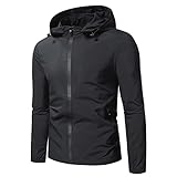 Lycurgius Herren-Regenjacke, wasserdichte Jacken mit abnehmbarer Kapuze, leicht, winddicht, einfarbig, Reißverschluss, Windbreaker, atmungsaktive Shell-Jacken für Reisen, Camping, M-4XL