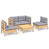 SKM 5-TLG. Garten-Lounge-Set mit Grauen Kissen Kiefer Massivholz, Weight: 71.9 kg, 3096177
