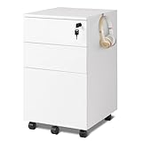 DEVAISE Rollcontainer, Aktenschrank Abschließbar mit 3 Schubladen, Büroschrank für A4/Legal/Letter, Kratzfest, Wasserdicht, für Home-Office, Weiß